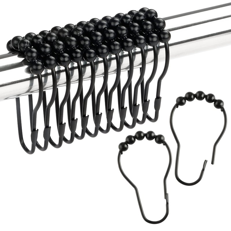Ansxiy Shower Curtain Hooks Rings, Rustproof Metal Shower Curtain Rings for Bathroom Shower Rods Curtains - Set of 12, Matte Black - Image 1